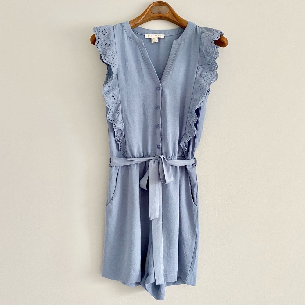 Monteau Light Blue Sleeveless Lace-Trim Romper